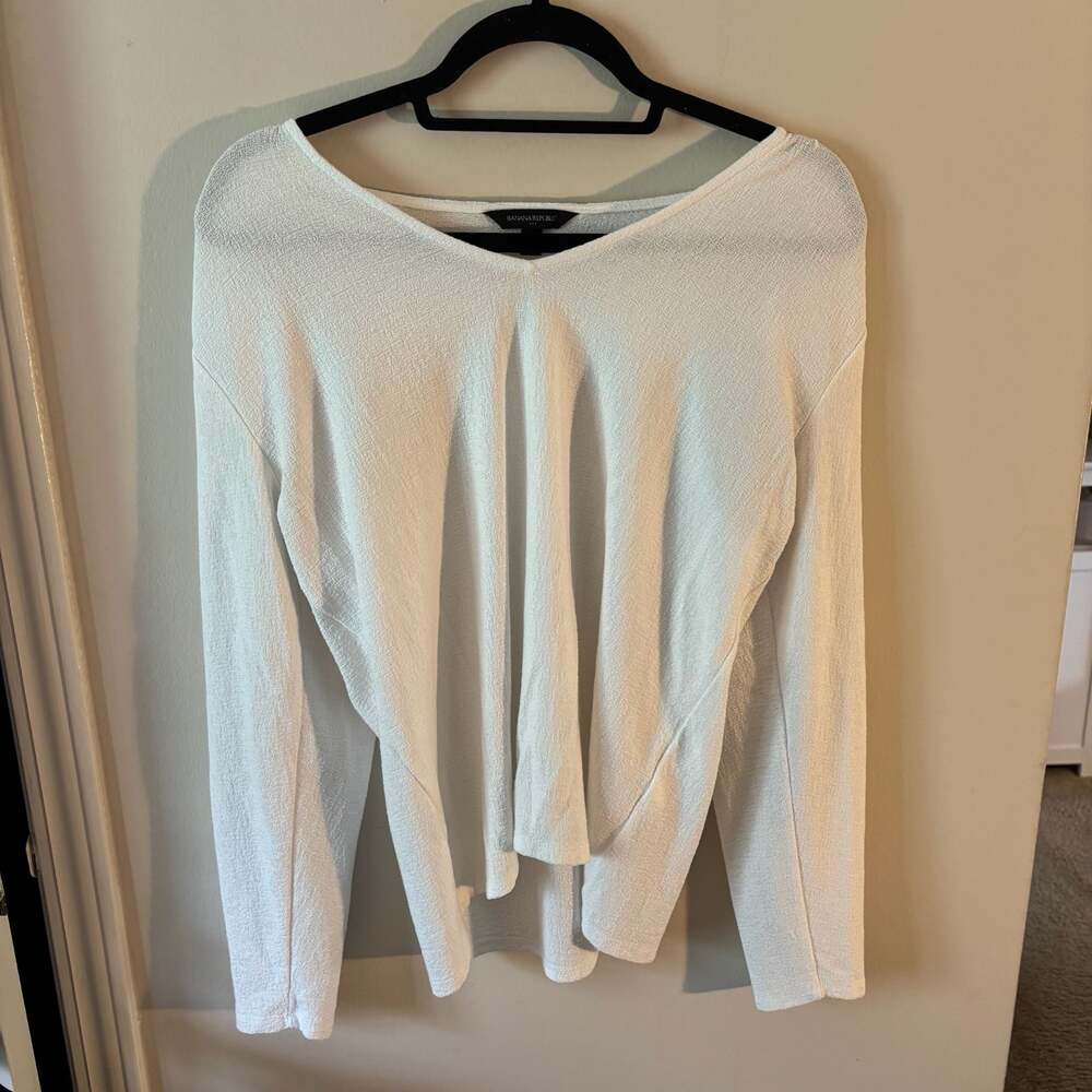 Banana Republic White Textured Long Sleeve Puff Shoulder Top Size S